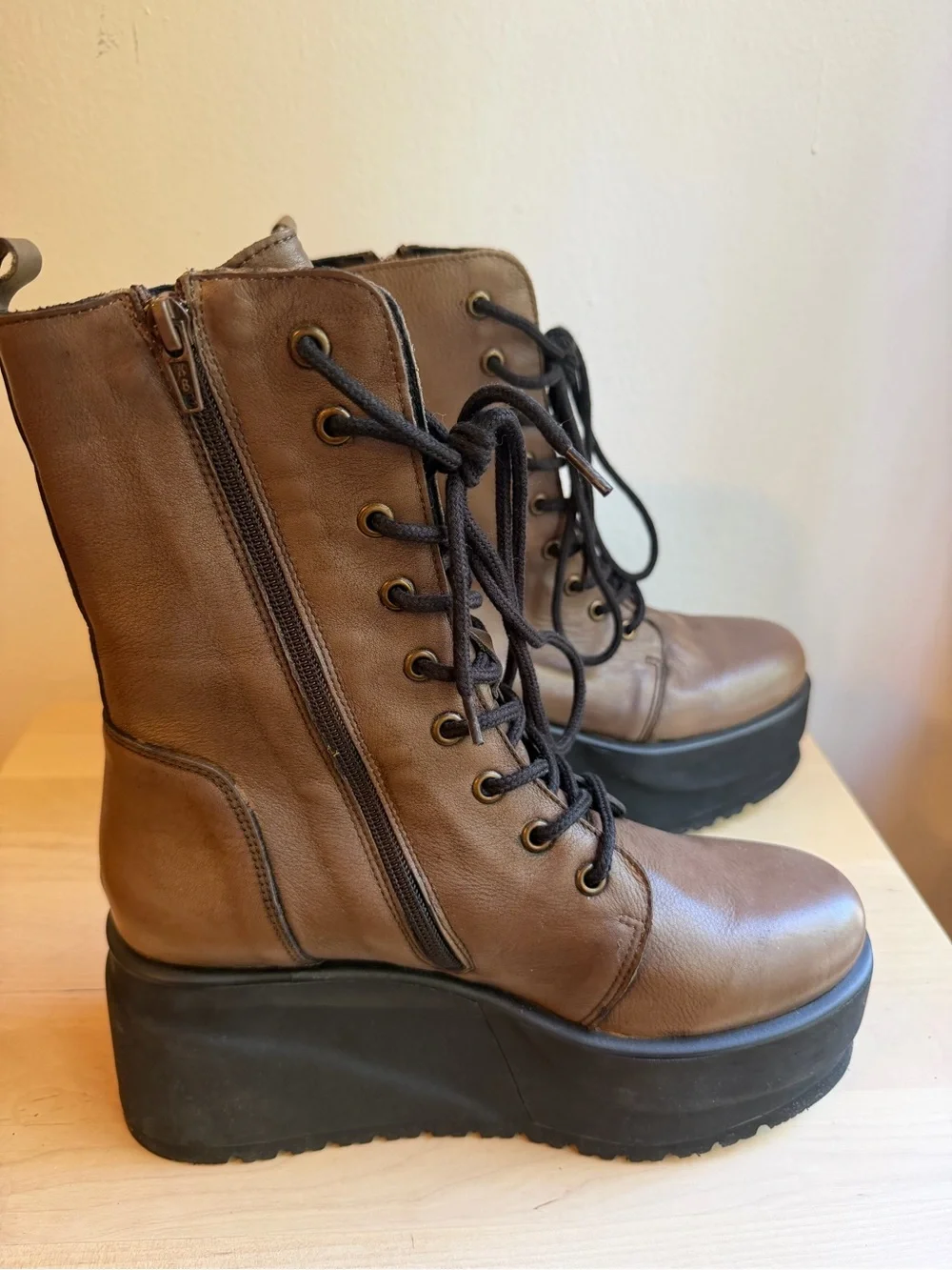 Free People Platform Lace-Up Ankle Boots in Brown